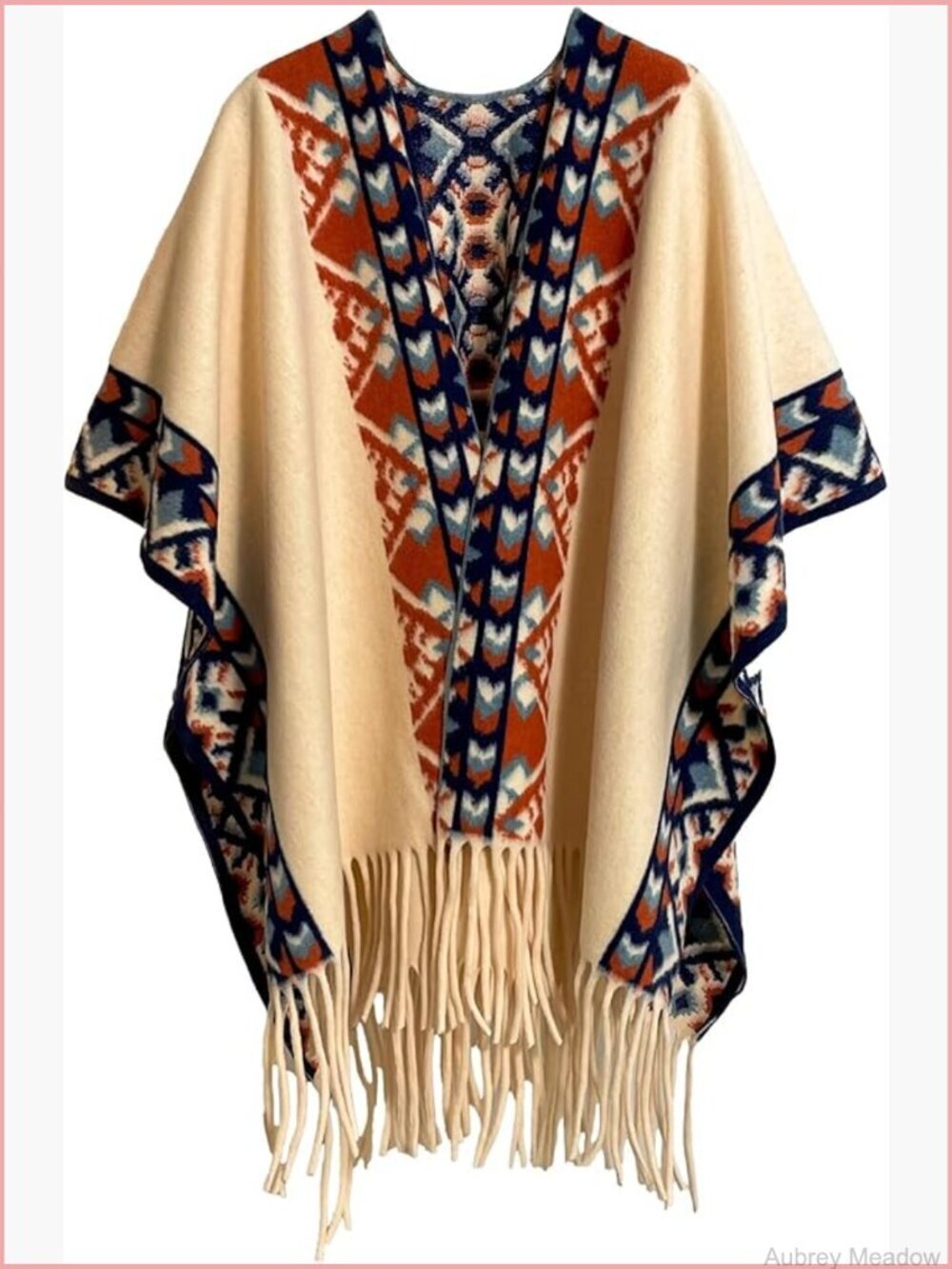 Retro Boho Knitted Poncho Shawl with Fringe Tassels